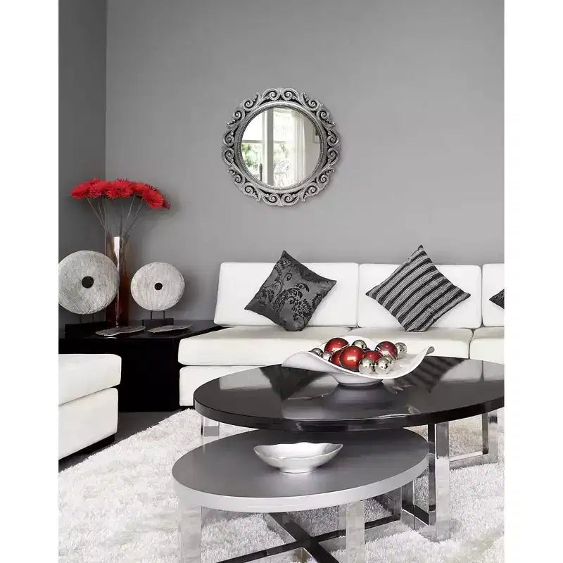 Miroir Mural Rond Argent Antique de 22 po