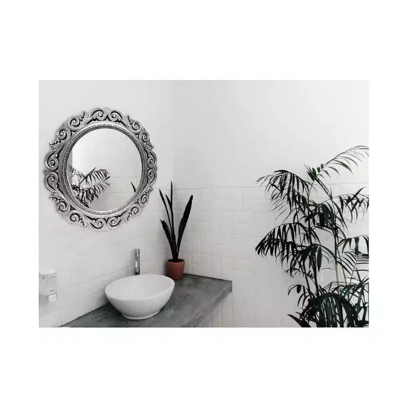 Miroir Mural Rond Argent Antique de 22 po