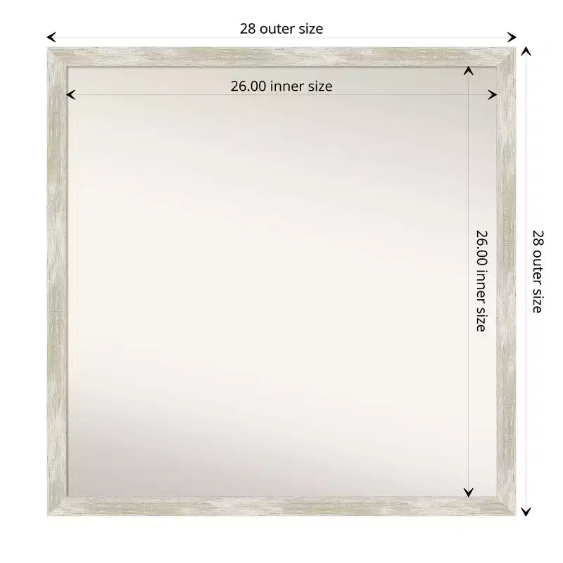 Miroir Mural de Salle de Bain Fissuré sans Biseau 28" x 28" Argent Métallique : Quincaillerie de Montage Incluse, Cadre en Polystyrène