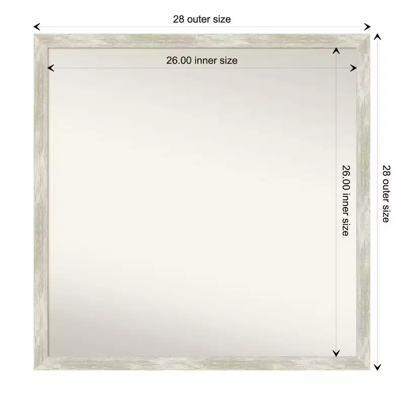 Miroir Mural de Salle de Bain Fissuré sans Biseau 28" x 28" Argent Métallique : Quincaillerie de Montage Incluse, Cadre en Polystyrène