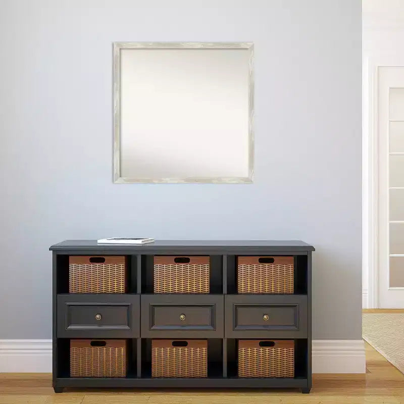 Miroir Mural de Salle de Bain Fissuré sans Biseau 28" x 28" Argent Métallique : Quincaillerie de Montage Incluse, Cadre en Polystyrène