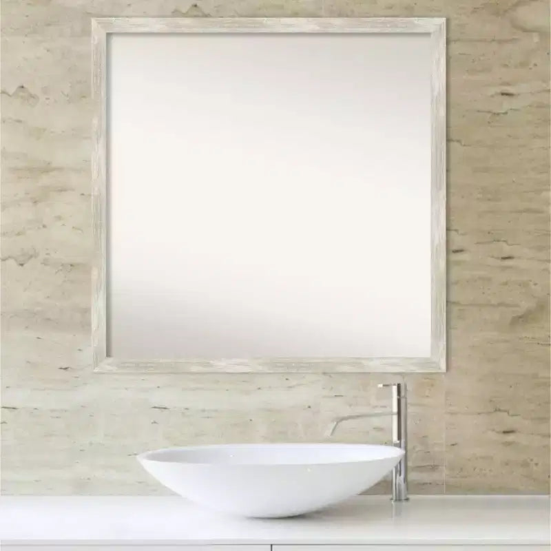 Miroir Mural de Salle de Bain Fissuré sans Biseau 28" x 28" Argent Métallique : Quincaillerie de Montage Incluse, Cadre en Polystyrène