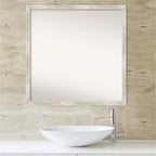 Miroir Mural de Salle de Bain Fissuré sans Biseau 28" x 28" Argent Métallique : Quincaillerie de Montage Incluse, Cadre en Polystyrène
