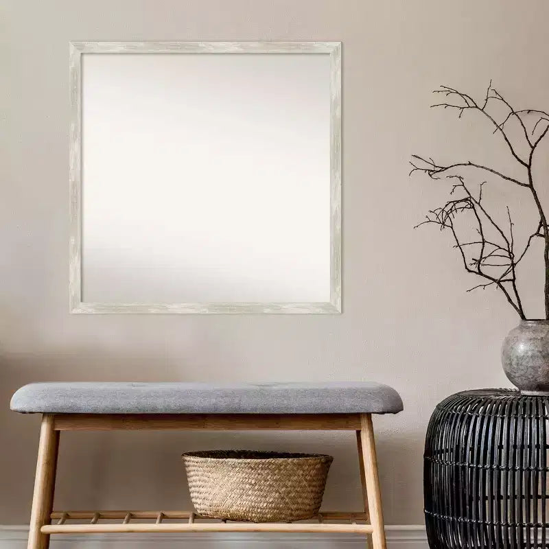 Miroir Mural de Salle de Bain Fissuré sans Biseau 28" x 28" Argent Métallique : Quincaillerie de Montage Incluse, Cadre en Polystyrène