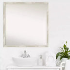 Miroir Mural de Salle de Bain Fissuré sans Biseau 28" x 28" Argent Métallique : Quincaillerie de Montage Incluse, Cadre en Polystyrène