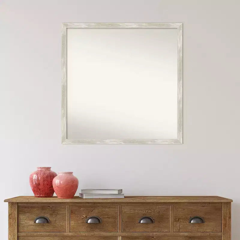 Miroir Mural de Salle de Bain Fissuré sans Biseau 28" x 28" Argent Métallique : Quincaillerie de Montage Incluse, Cadre en Polystyrène