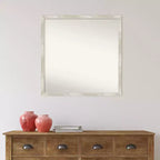 Miroir Mural de Salle de Bain Fissuré sans Biseau 28" x 28" Argent Métallique : Quincaillerie de Montage Incluse, Cadre en Polystyrène