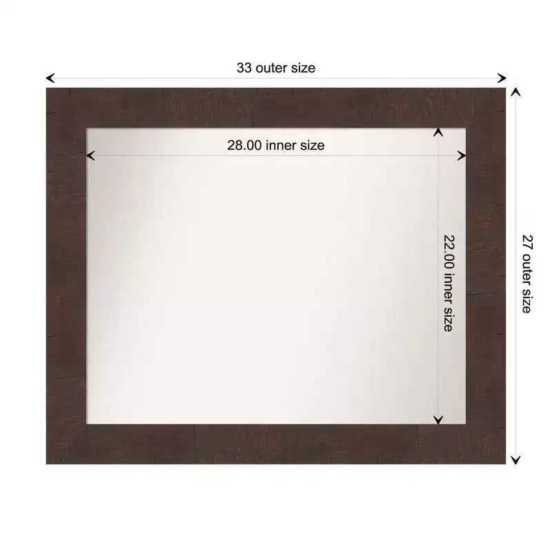 Miroir mural de salle de bain Wildwood marron non biseauté 33" x 27" : Rectangulaire, cadre en polystyrène, fixation murale