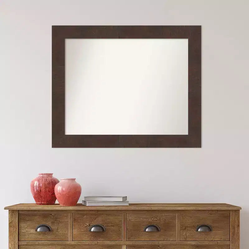 Miroir mural de salle de bain Wildwood marron non biseauté 33" x 27" : Rectangulaire, cadre en polystyrène, fixation murale