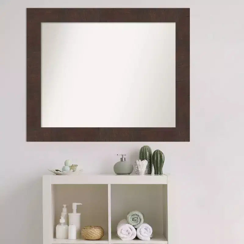 Miroir mural de salle de bain Wildwood marron non biseauté 33" x 27" : Rectangulaire, cadre en polystyrène, fixation murale