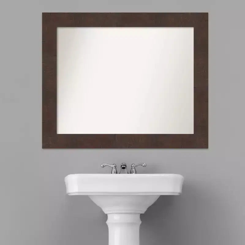 Miroir mural de salle de bain Wildwood marron non biseauté 33" x 27" : Rectangulaire, cadre en polystyrène, fixation murale