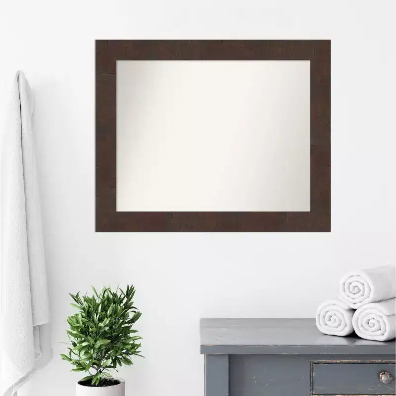 Miroir mural de salle de bain Wildwood marron non biseauté 33" x 27" : Rectangulaire, cadre en polystyrène, fixation murale