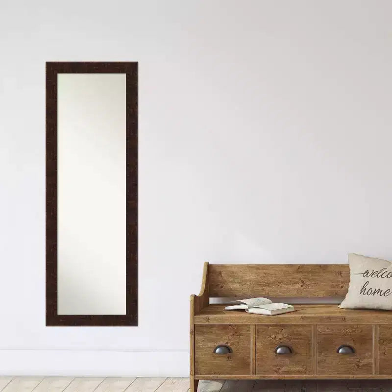 Miroir pleine longueur de porte encadré étroit William de 18 po x 52 po bronze