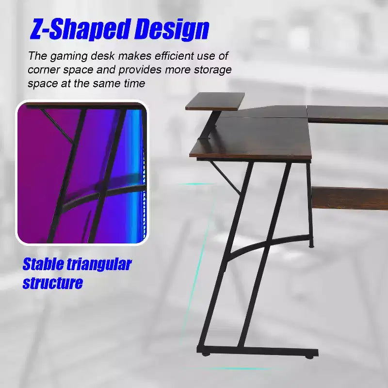 Bureau de jeu en forme de L de 50 pouces, bureau d'ordinateur, bureau de travail avec grand support d'écran, bureau d'angle pour PC, pour bureau à domicile