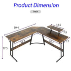 Bureau de jeu en forme de L de 50 pouces, bureau d'ordinateur, bureau de travail avec grand support d'écran, bureau d'angle pour PC, pour bureau à domicile