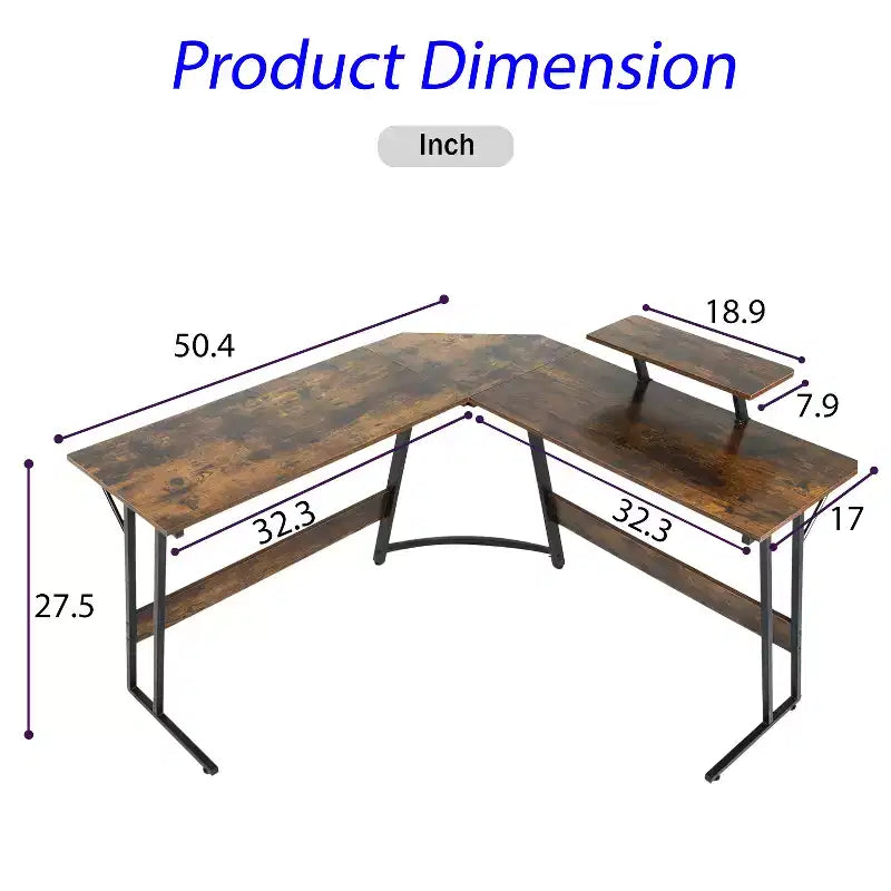 Bureau de jeu en forme de L de 50 pouces, bureau d'ordinateur, bureau de travail avec grand support d'écran, bureau d'angle pour PC, pour bureau à domicile