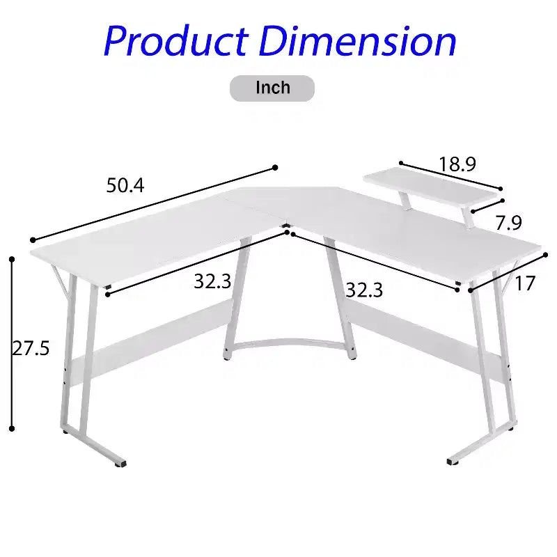 Bureau de jeu en forme de L de 50 pouces, bureau d'ordinateur, bureau de travail avec grand support d'écran, bureau d'angle pour PC, pour bureau à domicile