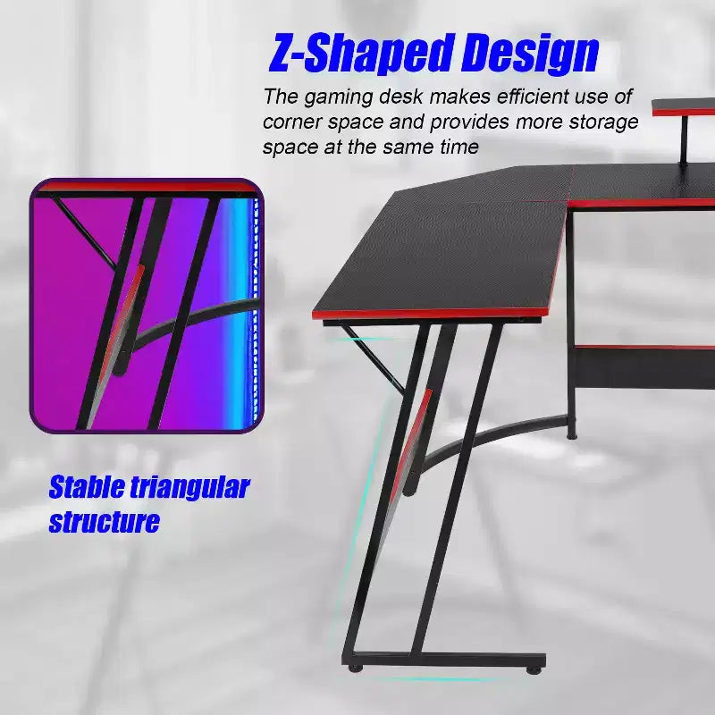 Bureau de jeu en forme de L de 50 pouces, bureau d'ordinateur, bureau de travail avec grand support d'écran, bureau d'angle pour PC, pour bureau à domicile