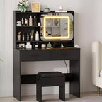 Coiffeuse avec miroir coulissant, coiffeuse et tabouret avec lumières 3 couleurs, coiffeuse pour filles avec station de recharge