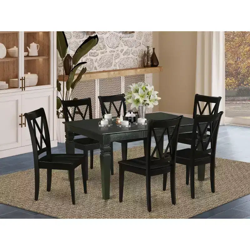 HomeStock 7 Piece Kitchen Table and Chair Set Black Rectangle Dining Room Table