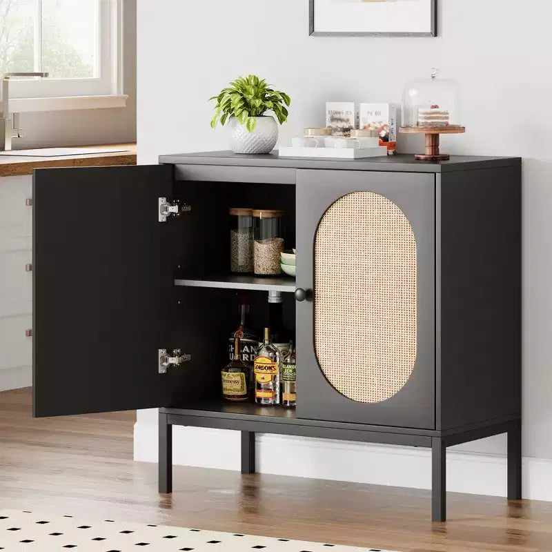 Armoire de rangement en rotin, buffet, console en bois avec étagère de rangement, buffet pour couloir, entrée, salon