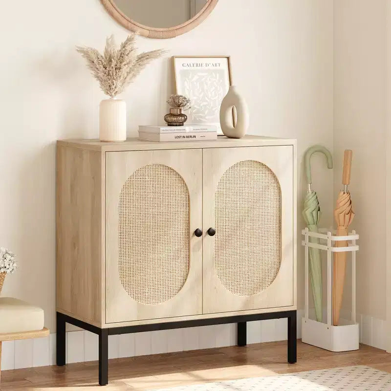 Armoire de rangement en rotin, buffet, console en bois avec étagère de rangement, buffet pour couloir, entrée, salon