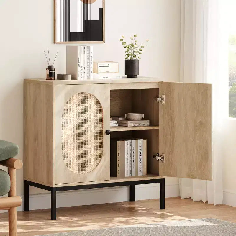 Armoire de rangement en rotin, buffet, console en bois avec étagère de rangement, buffet pour couloir, entrée, salon
