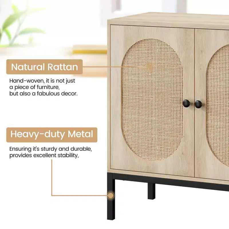 Armoire de rangement en rotin, buffet, console en bois avec étagère de rangement, buffet pour couloir, entrée, salon