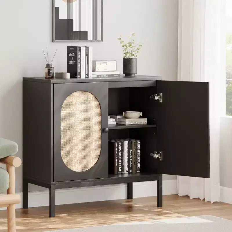 Armoire de rangement en rotin, buffet, console en bois avec étagère de rangement, buffet pour couloir, entrée, salon