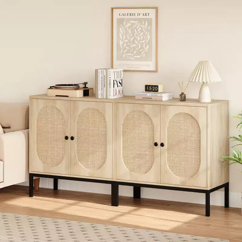 Armoire de rangement en rotin, buffet, console en bois avec étagère de rangement, buffet pour couloir, entrée, salon