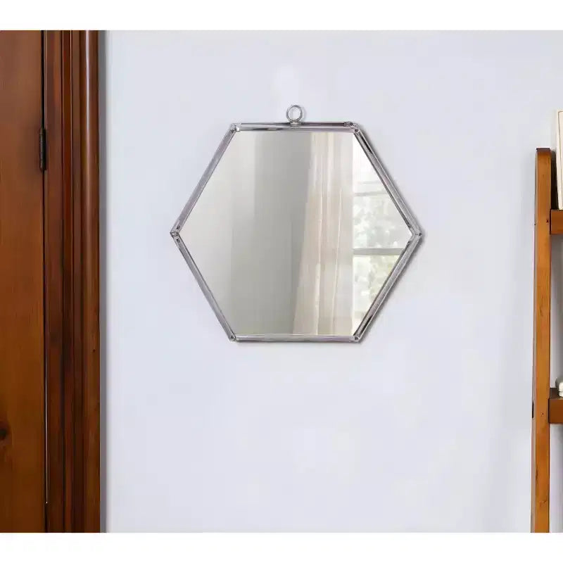 Miroir d'appoint à cadre en acier hexagonal argenté (8)