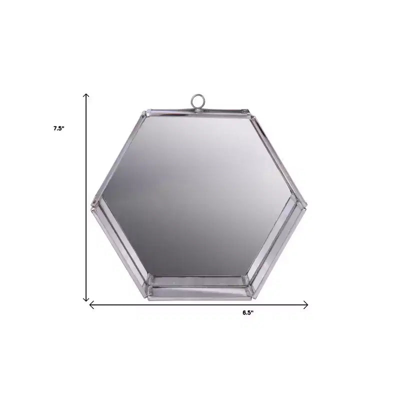 Miroir d'appoint à cadre en acier hexagonal argenté (8)