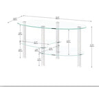 Table basse ovale en verre transparent, table moderne avec pied en acier inoxydable, table à thé, table en verre à 3 niveaux pour le salon