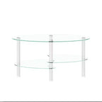 Table basse ovale en verre transparent, table moderne avec pied en acier inoxydable, table à thé, table en verre à 3 niveaux pour le salon
