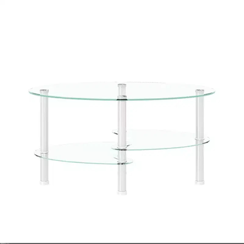 Table basse ovale en verre transparent, table moderne avec pied en acier inoxydable, table à thé, table en verre à 3 niveaux pour le salon