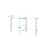 Table basse ovale en verre transparent, table moderne avec pied en acier inoxydable, table à thé, table en verre à 3 niveaux pour le salon