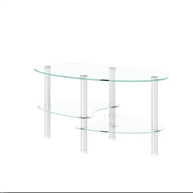 Table basse ovale en verre transparent, table moderne avec pied en acier inoxydable, table à thé, table en verre à 3 niveaux pour le salon