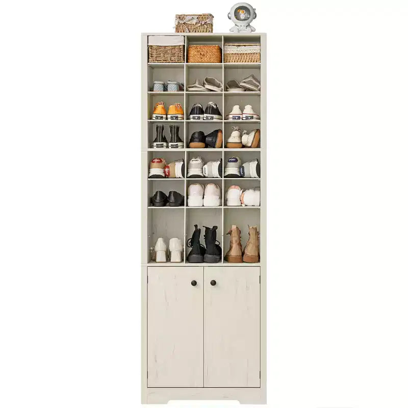 Armoire à chaussures moderne blanche à 10 niveaux avec étagères réglables - 24 casiers et rangement fermé, rangement vertical peu encombrant