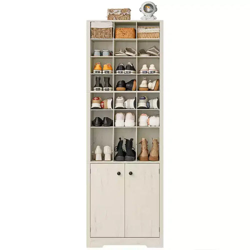 Armoire à chaussures moderne blanche à 10 niveaux avec étagères réglables - 24 casiers et rangement fermé, rangement vertical peu encombrant