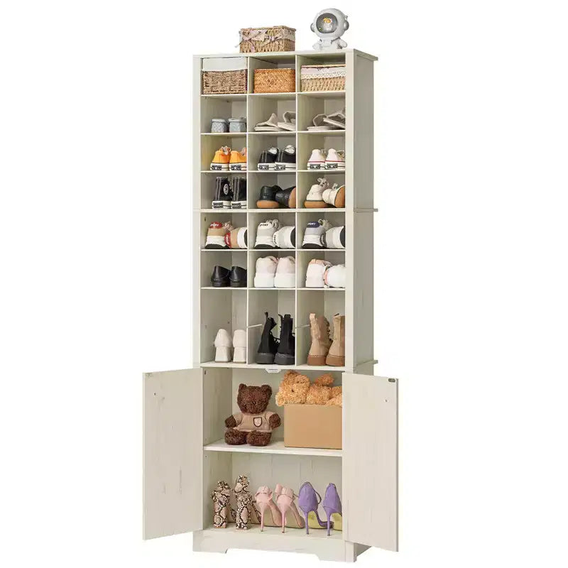Armoire à chaussures moderne blanche à 10 niveaux avec étagères réglables - 24 casiers et rangement fermé, rangement vertical peu encombrant