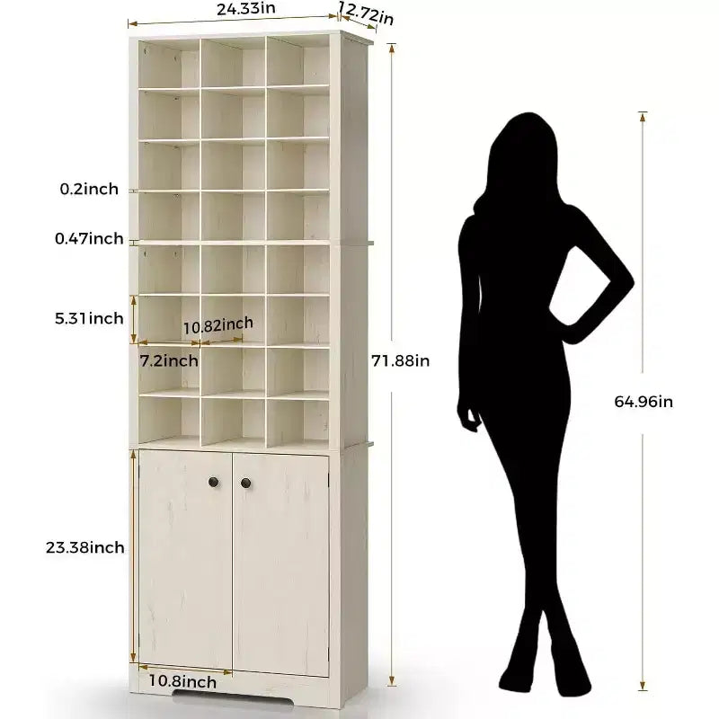 Armoire à chaussures moderne blanche à 10 niveaux avec étagères réglables - 24 casiers et rangement fermé, rangement vertical peu encombrant