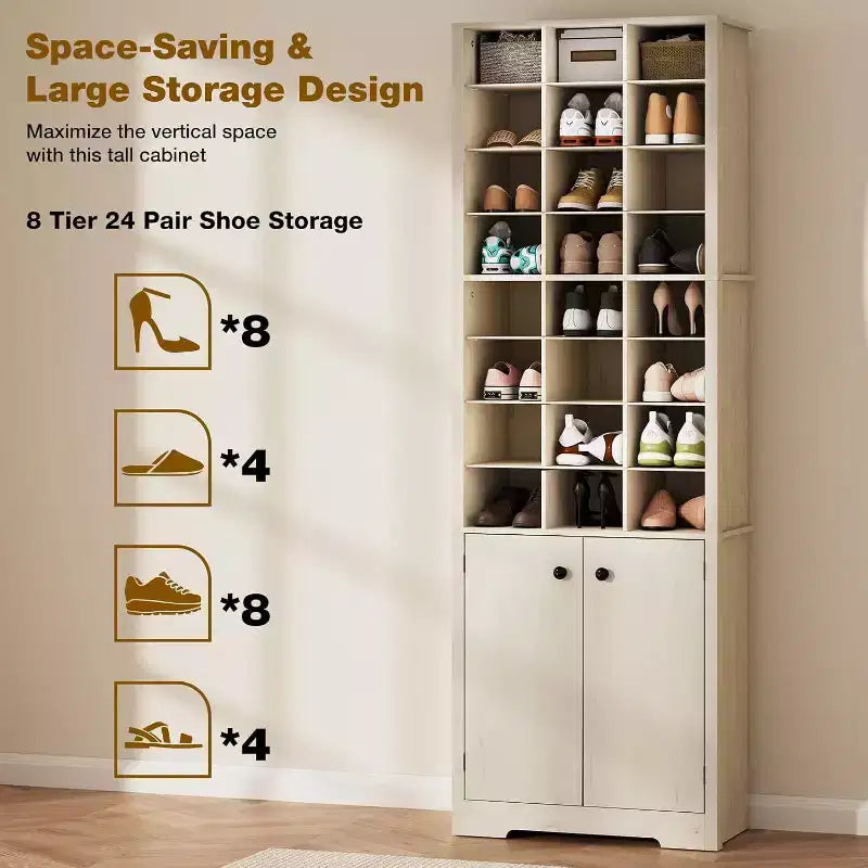 Armoire à chaussures moderne blanche à 10 niveaux avec étagères réglables - 24 casiers et rangement fermé, rangement vertical peu encombrant