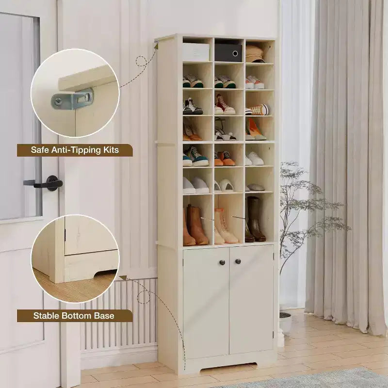 Armoire à chaussures moderne blanche à 10 niveaux avec étagères réglables - 24 casiers et rangement fermé, rangement vertical peu encombrant