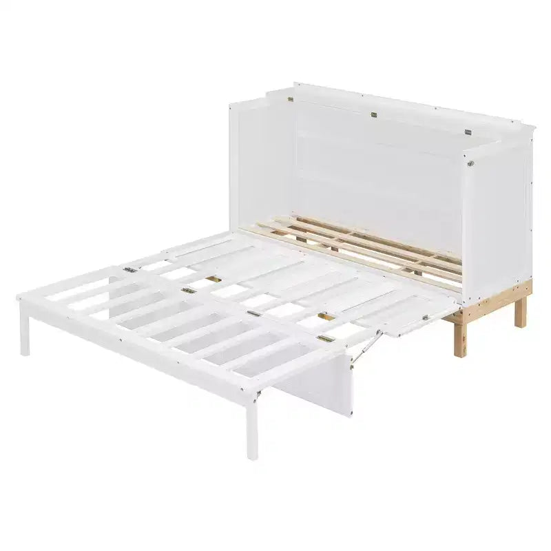 Lit escamotable Queen élégant avec poignées et pieds en pin massif