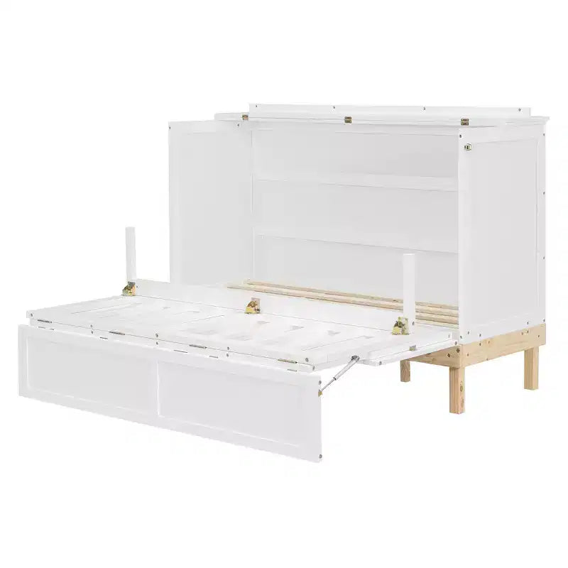 Lit escamotable Queen élégant avec poignées et pieds en pin massif