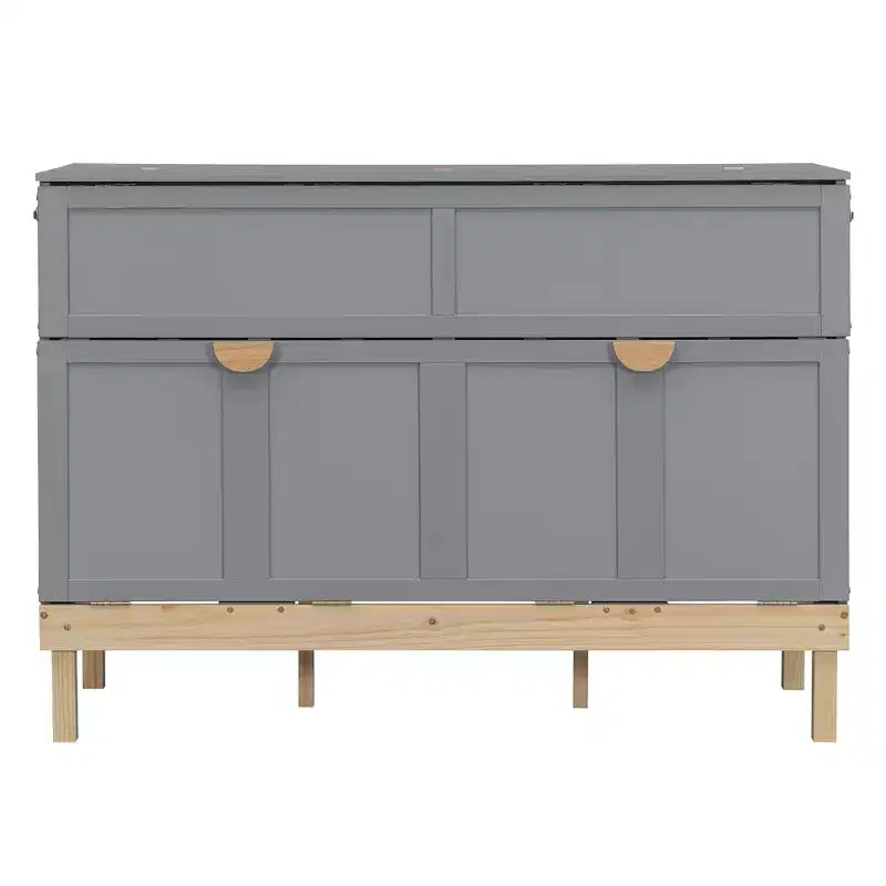 Lit escamotable Queen élégant avec poignées et pieds en pin massif