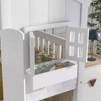 Lit superposé maison jumeau sur jumeau avec toit, lit superposé au sol avec garde-corps de sécurité, porte, escaliers en bois massif pour enfants, facile à assembler