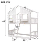 Lit superposé maison jumeau sur jumeau avec toit, lit superposé au sol avec garde-corps de sécurité, porte, escaliers en bois massif pour enfants, facile à assembler