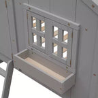 Lit superposé maison jumeau sur jumeau avec toit, lit superposé au sol avec garde-corps de sécurité, porte, escaliers en bois massif pour enfants, facile à assembler