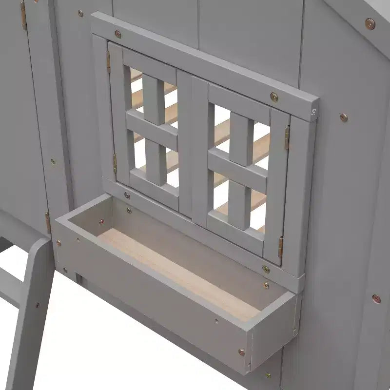 Lit superposé maison jumeau sur jumeau avec toit, lit superposé au sol avec garde-corps de sécurité, porte, escaliers en bois massif pour enfants, facile à assembler